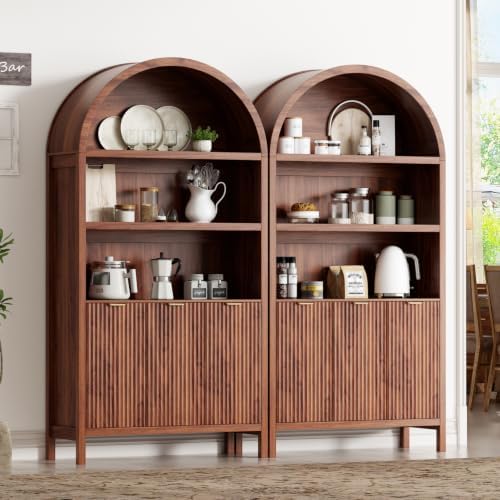 Ieejdn 71.34" Tall Arched Kitchen Pantry,Modern Fluted Wood Storage Cabi...