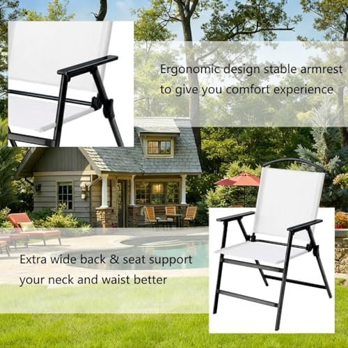 Outdoor Folding Patio Dining Chairs With Armrest for Garden Lawn Poolside Bac...