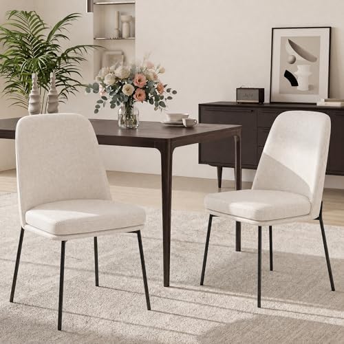 COLAMY Leather Dining Chairs Set of 6 with Metal Legs, Beige