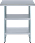 AmGood Stainless Steel Work Table with 2 Shelves | NSF | Metal Utility Table (30" Long x 14" Deep)