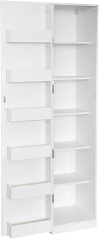 LUMISOL Tall Kitchen Pantry Cabinet with 6 Shelves and 6 Side Racks, Modern Buffet Cupboards Sideboard with Doors, Kitchen Hutch with Adjustable Shelves for Living Room Dining Room, White