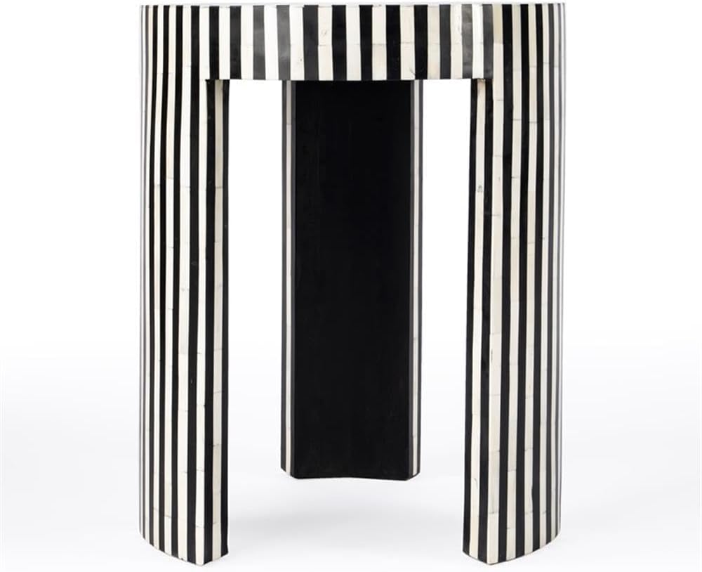 Beaumont Lane Transitional Round Bone Inlay Side Table, Black and White Finis...