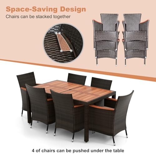 HAPPYGRILL 7 Pieces Rattan Wicker Patio Dining Set, Outdoor Dining Set with C...