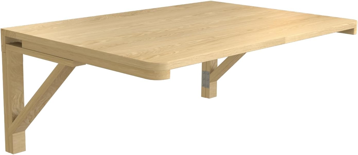 MM MELISEN Wood Folding Desk - Natural 29.5x19.6 Inch Wall Mount Fold-Down Table for Small Spaces. Perfect as a Kitchen prep spot, Craft Station, or Bedroom Desk. Easy Install, Sturdy, Folds Away