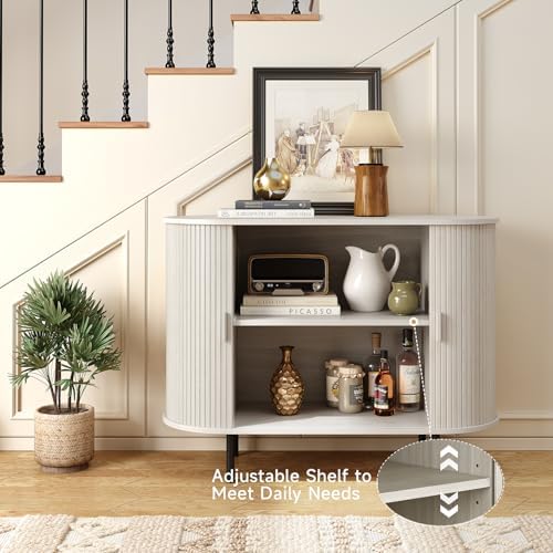 ONBRILL 40" Sideboard Buffet Cabinet with Sliding Door, Natural White