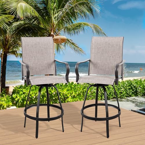 Vongrasig 2 Piece Patio Swivel Bar Chairs, All Weather Metal Textile High Swi...
