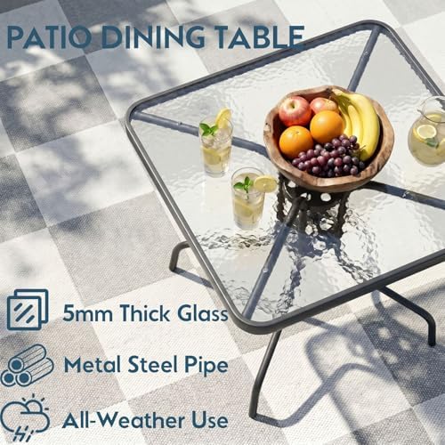 Arlopu 5 Pieces Outdoor Patio Dining Set, Glass Table and Textilene Chair