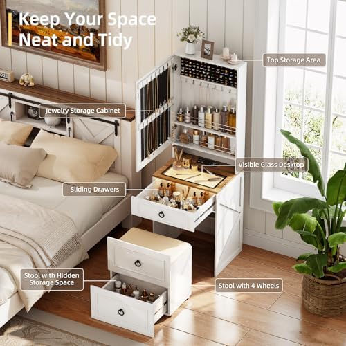 Small Vanity Desk with Mirror and Lights, Charging Station(White) | Makeup Va...