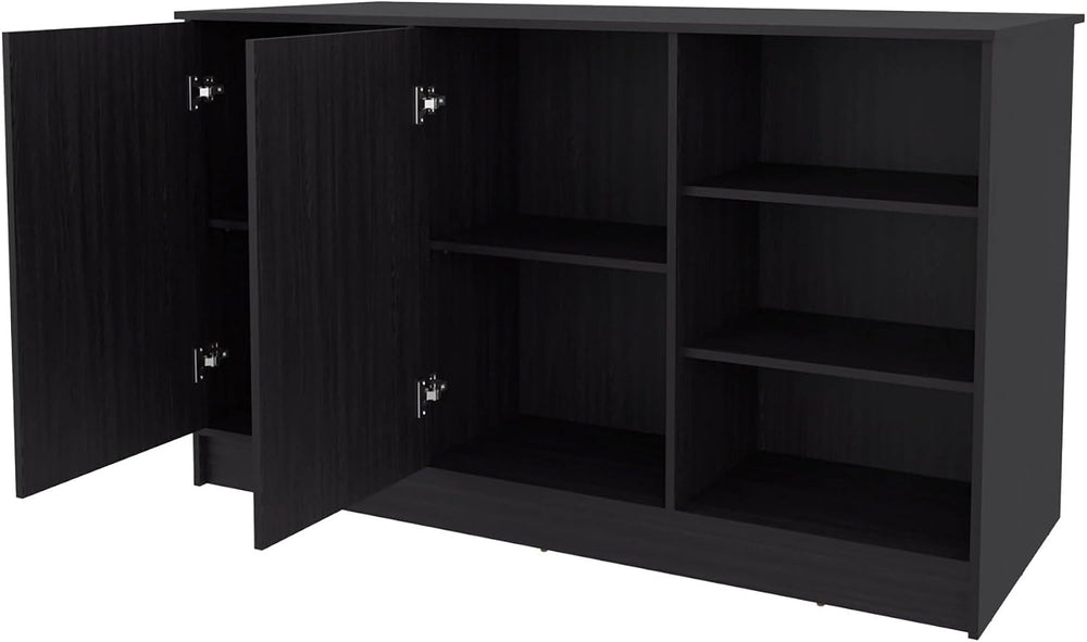 Wengue Kitchen Island with 2-Door and Open Storage | Six-shelf design with op...