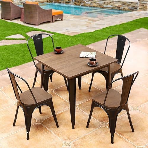 Yaheetech Metal Dining Chairs Set of 4, Stackable Kitchen Chairs, Black