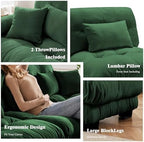 95 inch Modular Sectional Cloud Sofa Couch with Movable Ottoman for Living Room,Velvet Corner Loveseat Sofa with Armrests, Deep Seat Couch (Dark Green, 2 Seat + 1 Ottoman)