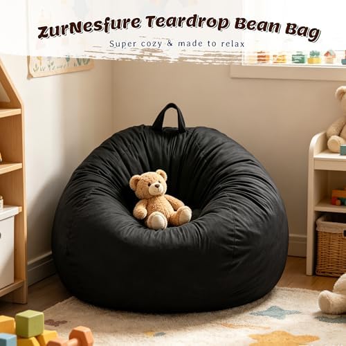 ZurNesfure Bean Bag Chair, Teardrop Large Bean Bag with Filling Black, 3FT | ...