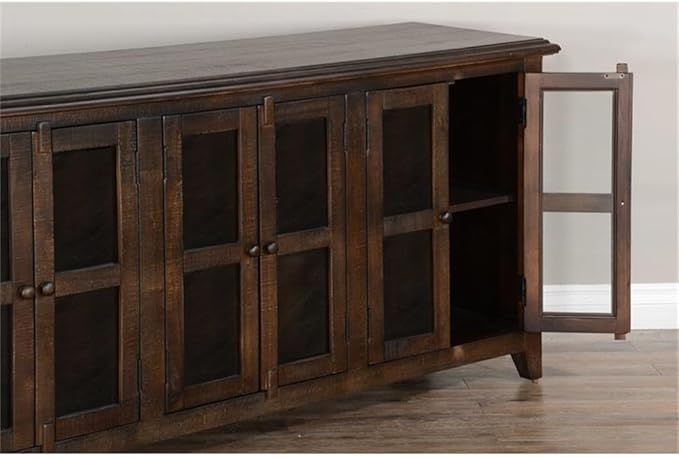Pemberly Row 70" Dark Wood TV Stand Media Console Cabinet, Rustic Entertainment Center, for TVs up to 80" in Tobacco Leaf