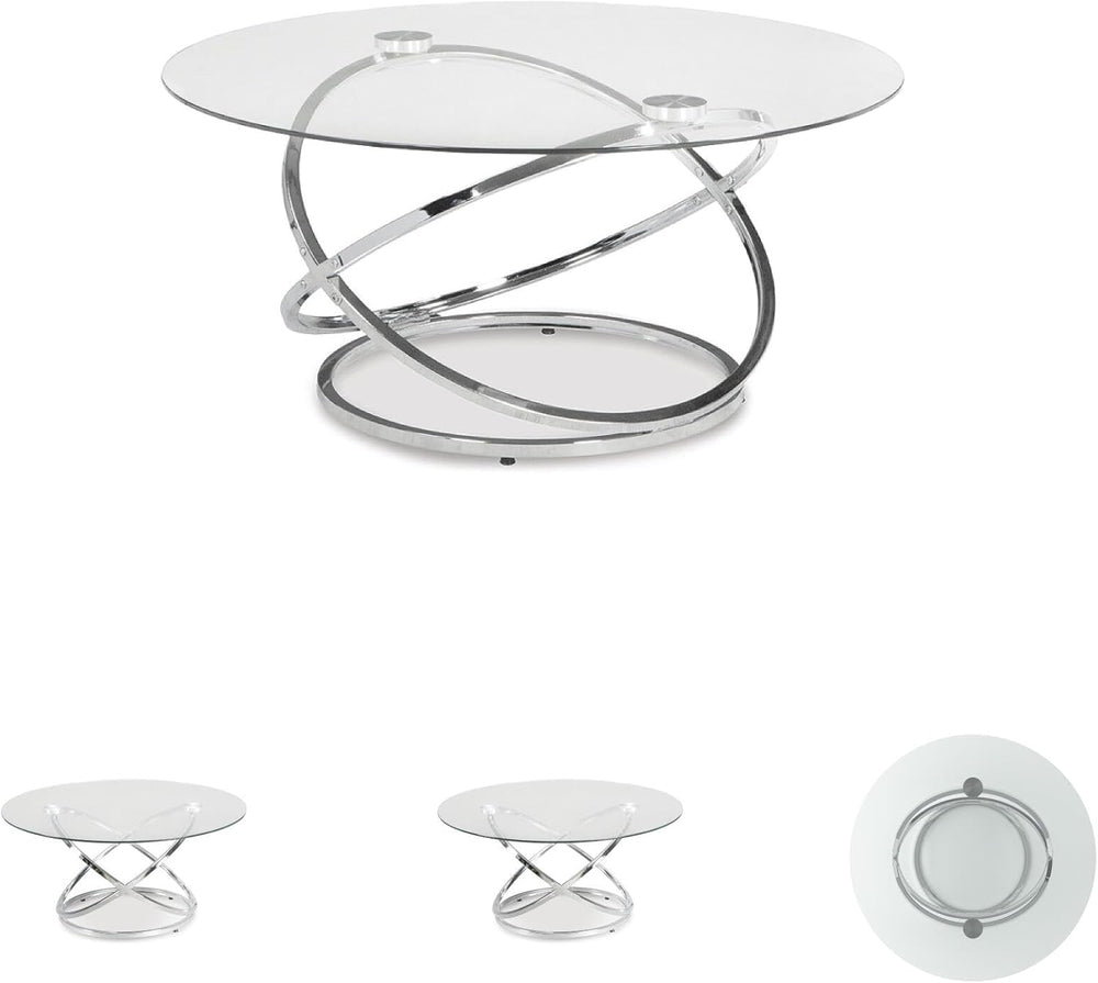 Signature Design by Ashley Hollynyx Round Glass Coffee Table Set of 3 | Tempe...