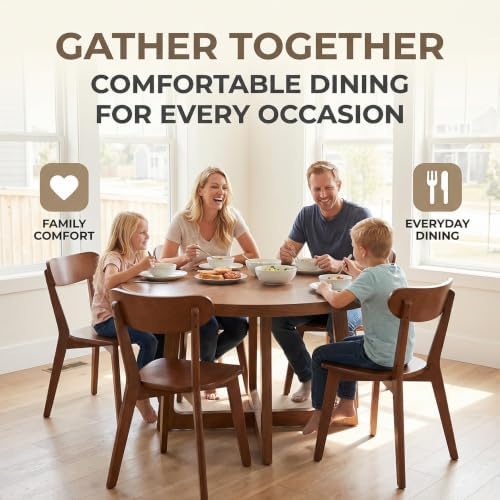 HNY Farmhouse Solid Wood Dining Chairs Set of 6, Mid Century Modern Armless K...