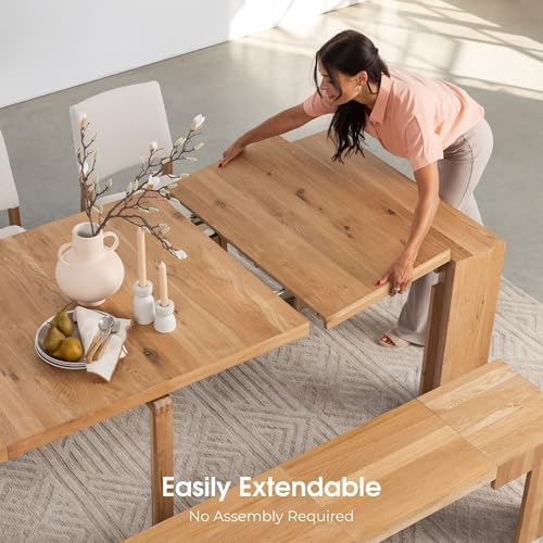 Transformer Table Solid Wood Extendable Dining Table, Natural | Seats 2-12, E...