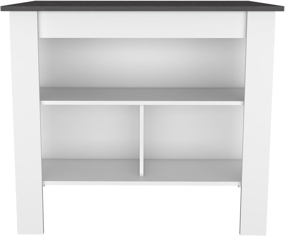 Kitchen Island with Four Legs and Three Shelves - White/Onyx | Three-tiered d...