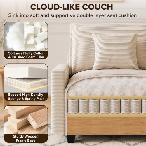 107" Modular Sectional Sofa, L Shaped Cloud Couch with Movable Ottoman |...