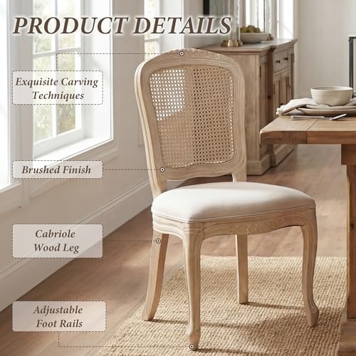 Wicker Dining Chairs Set of 4, Upholstered Linen Fabric Dining Room Chairs wi...