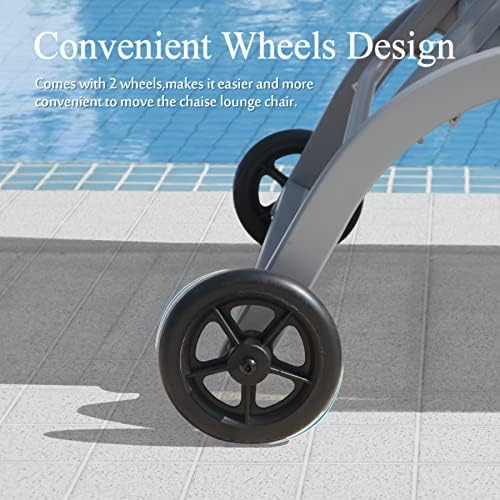 Domi Chaise Lounge Outdoor Set of 3 Lounge Chairs for Outside w/Wheels, 5 Adj...