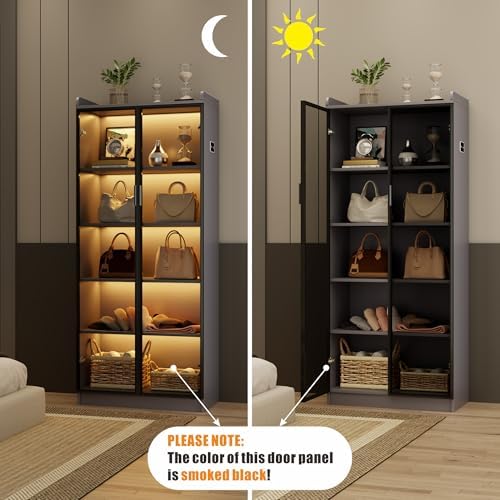 Dystler 65" Tall 5-Tier Display Cabinet with Doors and Adjustable Shelves