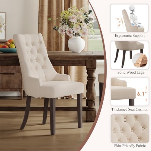 COLAMY Wingback Dining Chairs Set of 4, Beige