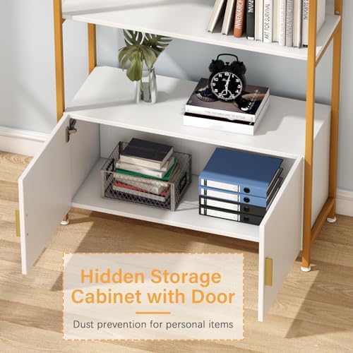 Jehiatek Gold Bookshelf, Arched Bookcase with Doors Storage, 71" Tall In...