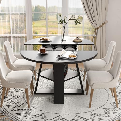 43.3"-59" Extendable Round Oval Dining Table for 4-8 with Storage S...