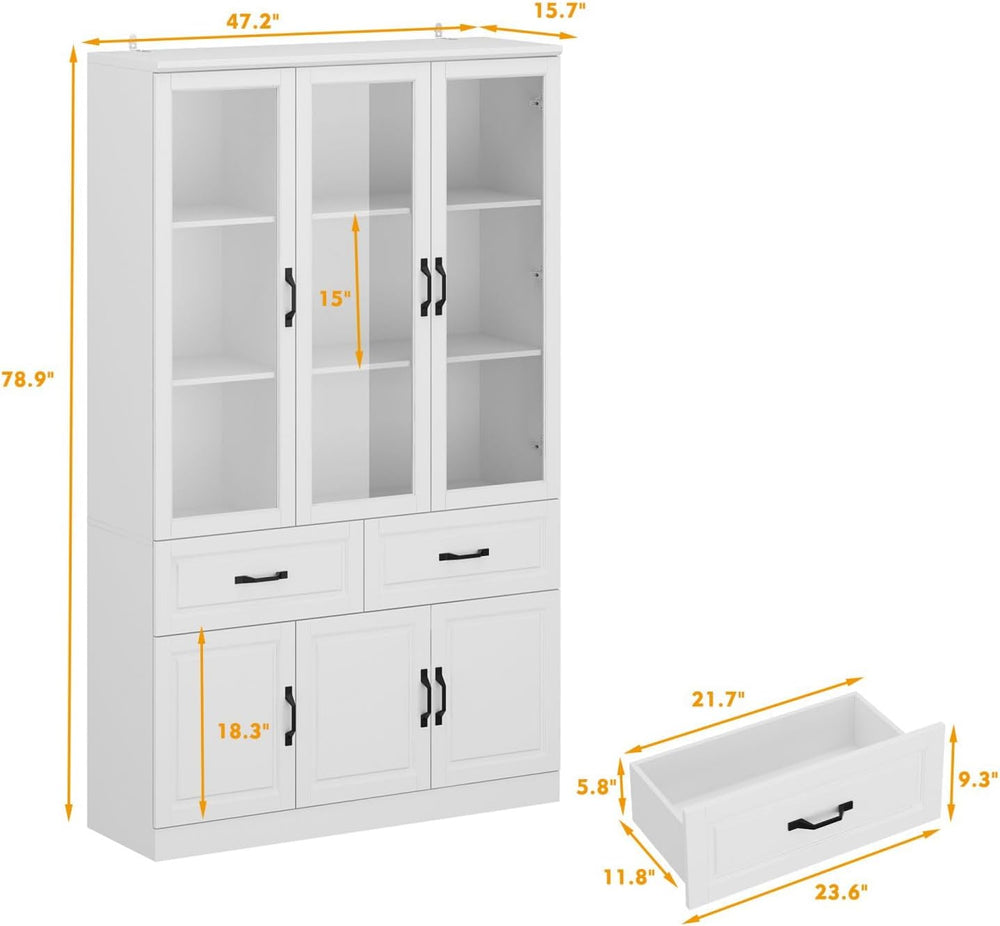 MOUMON Pantry Cabinet Kitchen Storage Cabinet with 3 Glass Doors, Kitchen Pan...