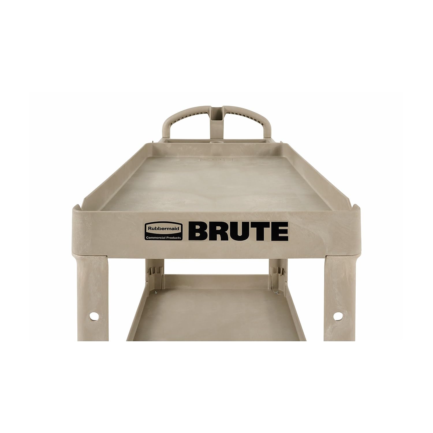 Rubbermaid Commercial Products BRUTE Heavy Duty 2-Shelf Utility/Service Cart, Medium, Lipped Shelves, Ergonomic Handle, 500 lbs. Capacity, Beige, for Warehouse/Garage/Cleaning/Maintenance