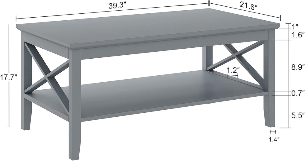 ChooChoo Coffee Table Classic X Design for Living Room, Rectangular Modern Co...