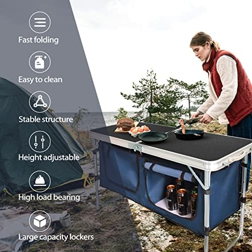 CampLand Outdoor Folding Table Aluminum Lightweight Height Adjustable with St...