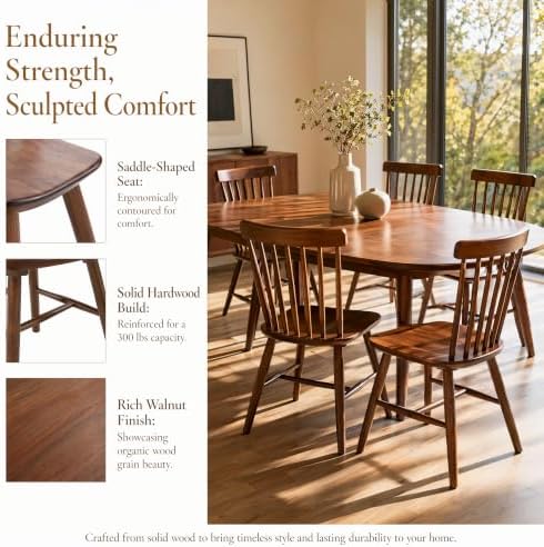 Windsor Dining Chairs Set of 6, Spindle Back Wooden Chairs