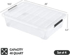 Pack of 4 Stackable Plastic Containers with Durable Latching Lids, Under Bed Storage Containers, 40 Quart