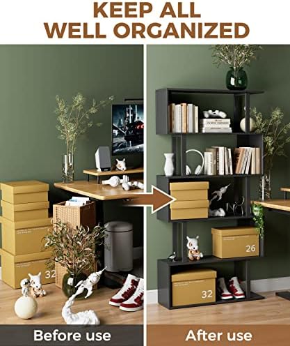 Gadroad 5-Tier Tall Bookshelf, S-Shaped Book Shelf Unit, Black