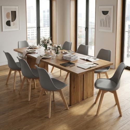 Dining Chairs Set of 4, PU Leather Kitchen Chairs,Wood Legs (Gray, 4 PC)