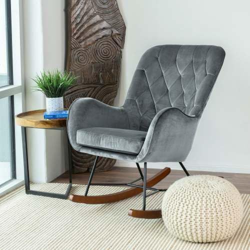 Upholstered Rocker, Mid Century Modern Gliding Accent Chair with Soft Foam Se...