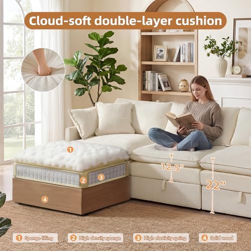 WorthFurni Modular Sectional Sofa with Storage Ottomans,103" L-Shaped Cl...