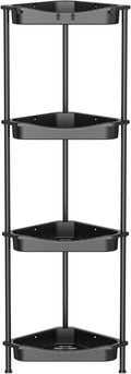4 Tier Floor Standing Corner Shower Caddy Organizer Shelf with Hooks, Bathroom Shelves Stand Rack, Jet Black