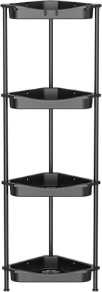 4 Tier Floor Standing Corner Shower Caddy Organizer Shelf with Hooks, Bathroom Shelves Stand Rack, Jet Black