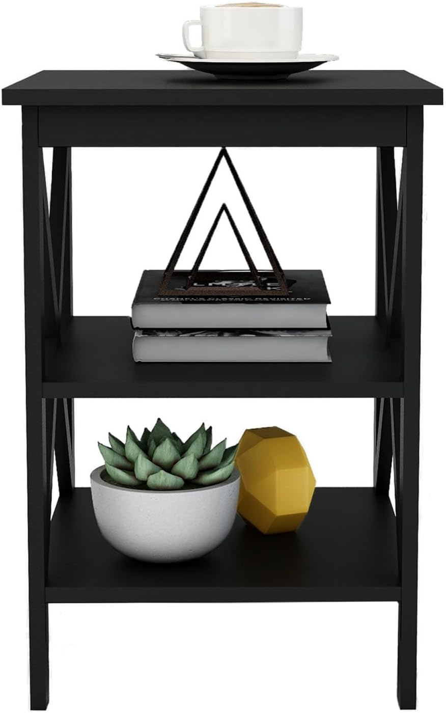 Oxford Small Side Table Black, 15.75W x15.75D x24.02 H Square End Table with ...