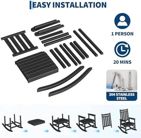HDPE Rocking Chair Outdoor Set of 2 with Side Table, High Back Rocker | All W...