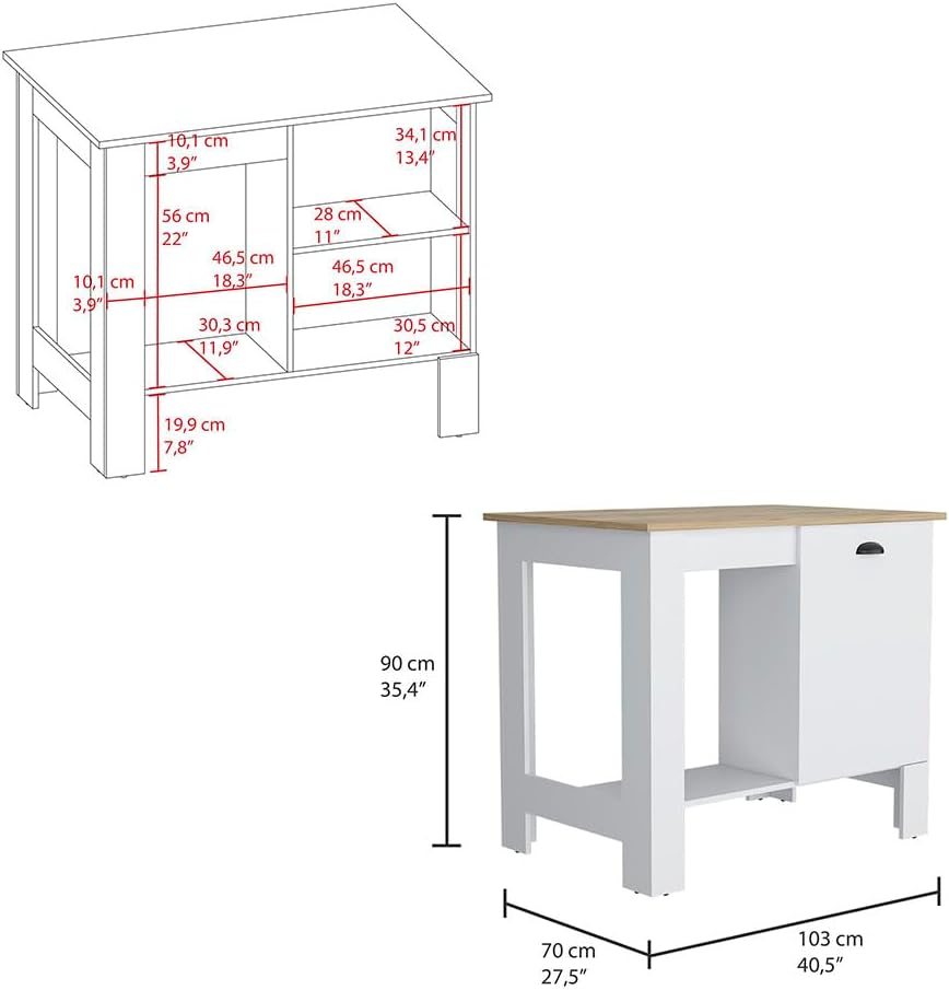 Kitchen Island Shoproni One Drawer White Finish with Multicolor | White kitch...