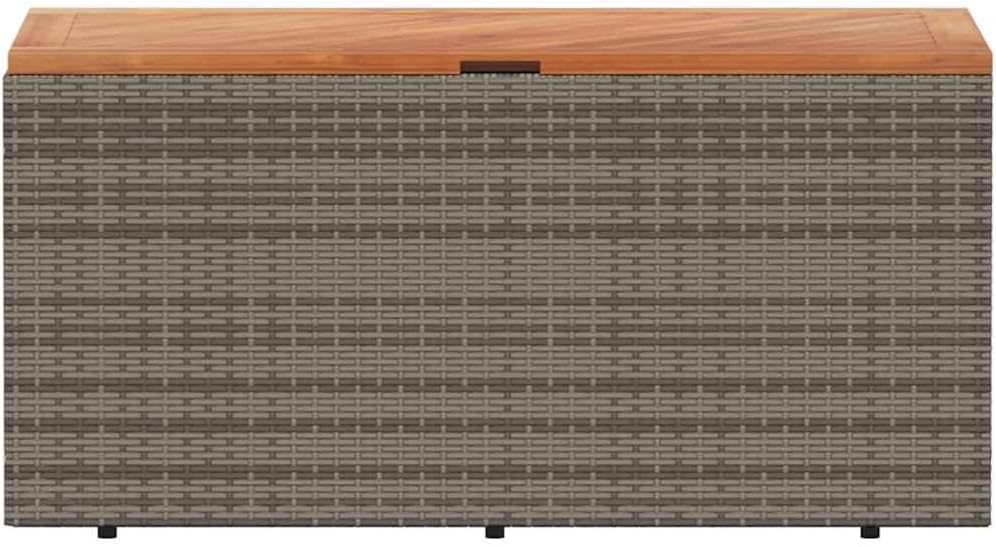 Modern Garden Storage Box Grey and Brown with PE Rattan and Acacia Wood for O...