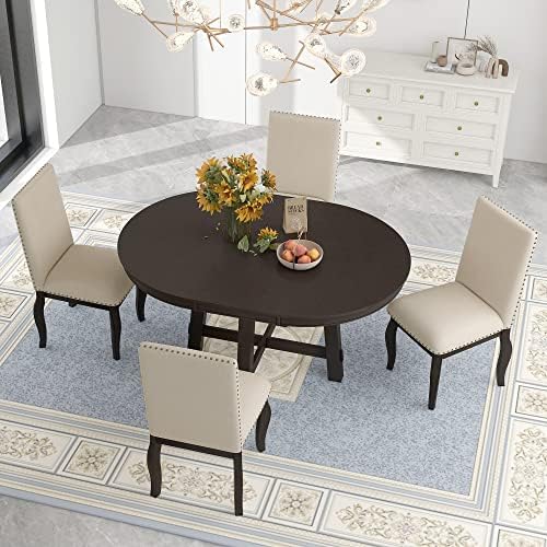 Harper & Bright Designs Round Kitchen Dining Table Set for 4, 5 Piece Far...
