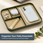 Nordik Leather Valet Tray - Medium EDC Tray - Moss Green (9.5 x 7.9 in) | Premium Vegan Leather with Two-Toned Design, Includes Four Compartments, Giftable, Catchall Tray for Keys Watch and Jewellery