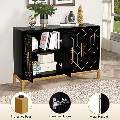 HLR Accent Cabinet with 4 Doors&Shelves, Sideboard Buffet Cabinet with Go...