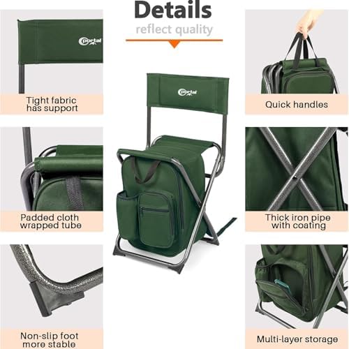 Portal Backpack Cooler Chair with Backrest, Portable Folding Stool
