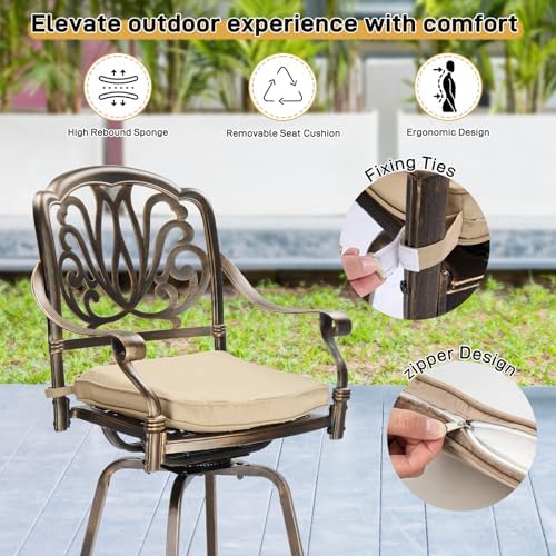 VINGLI Outdoor Swivel Bar Stools Set of 2, Cast Aluminum Patio Bar Height Cha...