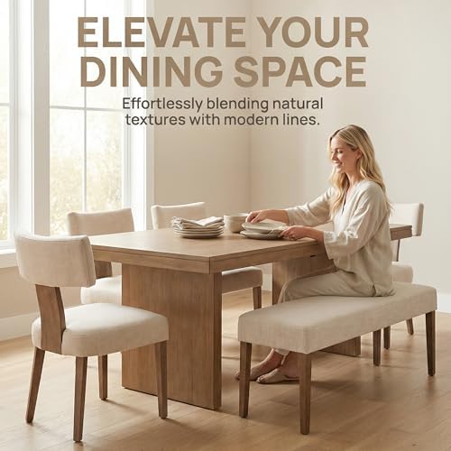 HNY Mid Century Modern Dining Chairs Set of 6, Upholstered Linen Kitchen &amp...